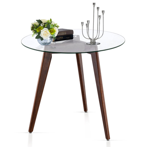 Wade Logan® Alarick Round Glass Dining Table, Modern Leisure Table with ...